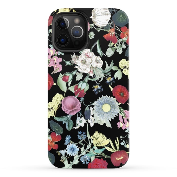 iPhone 12 Pro StrongFit Vintage flower garden - rich colors on black by Oana 