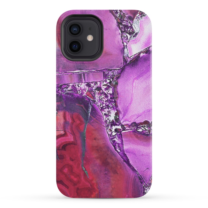 iPhone 12 mini StrongFit Vibrant red pink geode and rhinestones by Oana 