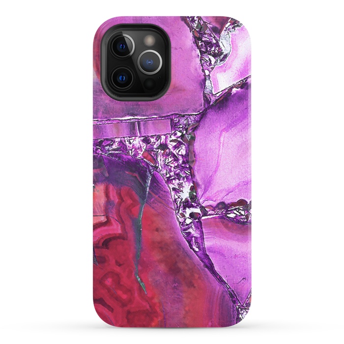 iPhone 12 Pro StrongFit Vibrant red pink geode and rhinestones by Oana 
