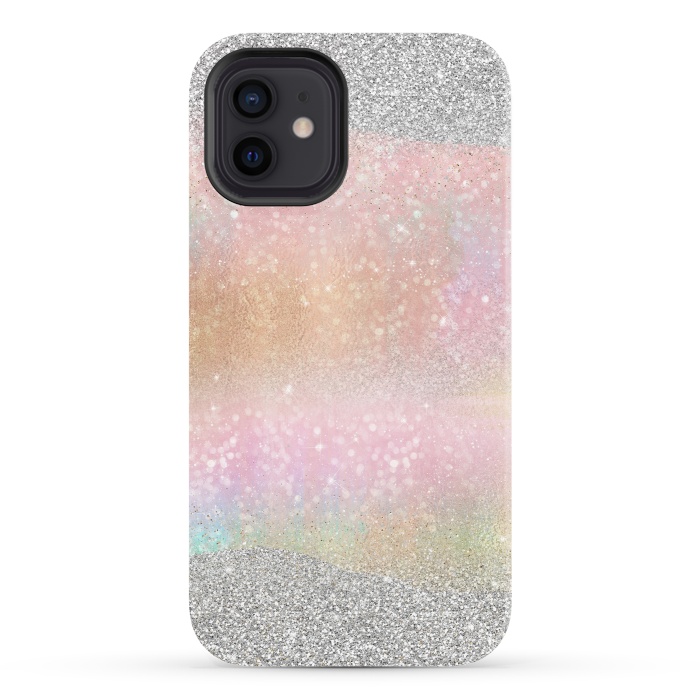 iPhone 12 StrongFit Elegant Silver Gold strokes rainbow glow Glitter abstract image by InovArts