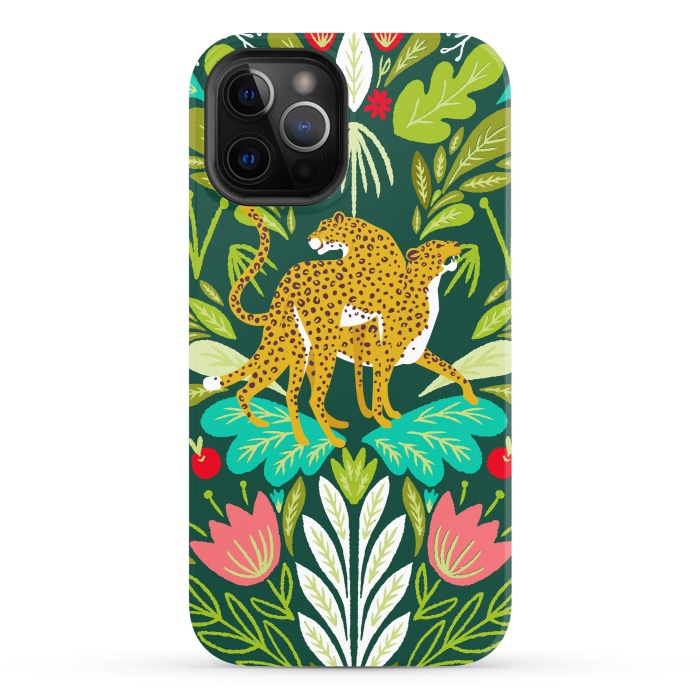iPhone 12 Pro StrongFit "Cheetah Couple Illustration, Wild Cat Jungle Nature, Mandala Painting, Wildlife Tropical Tiger" by Uma Prabhakar Gokhale