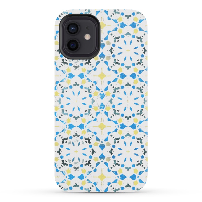 iPhone 12 mini StrongFit Vibrant blue yellow Moroccan tiles by Oana 