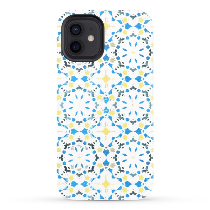 iPhone 12 StrongFit Vibrant blue yellow Moroccan tiles by Oana 