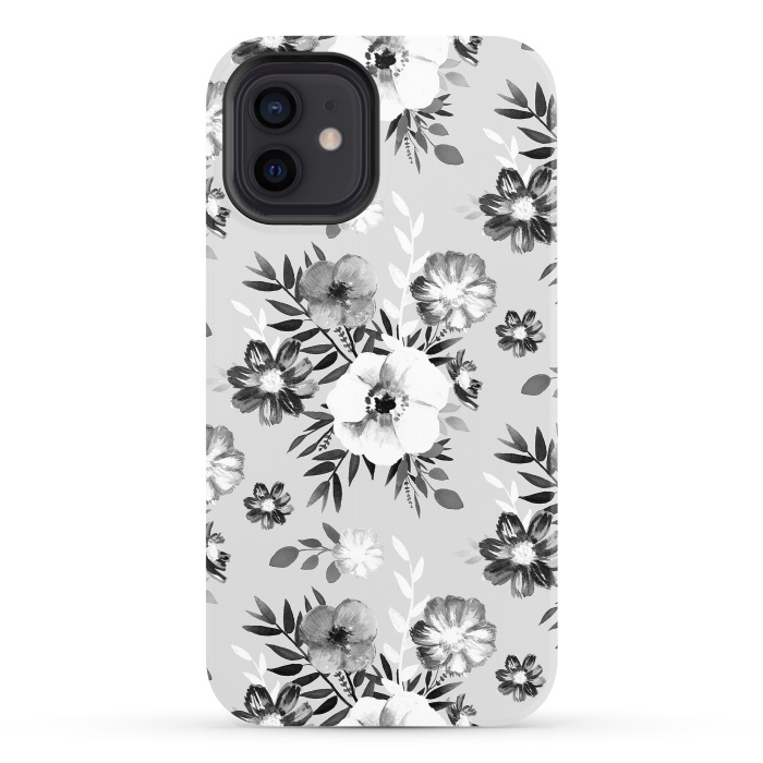 iPhone 12 StrongFit Black and white ink painted flowers by Oana 