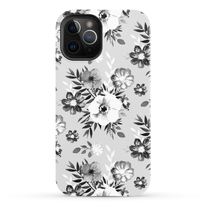 iPhone 12 Pro StrongFit Black and white ink painted flowers by Oana 