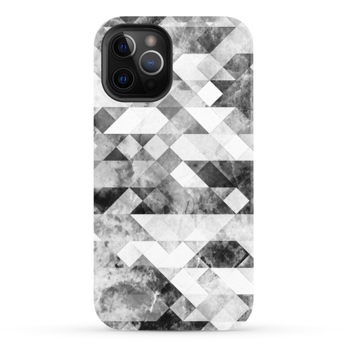 iPhone 12 Pro StrongFit Black and white textured marble triangles by Oana 