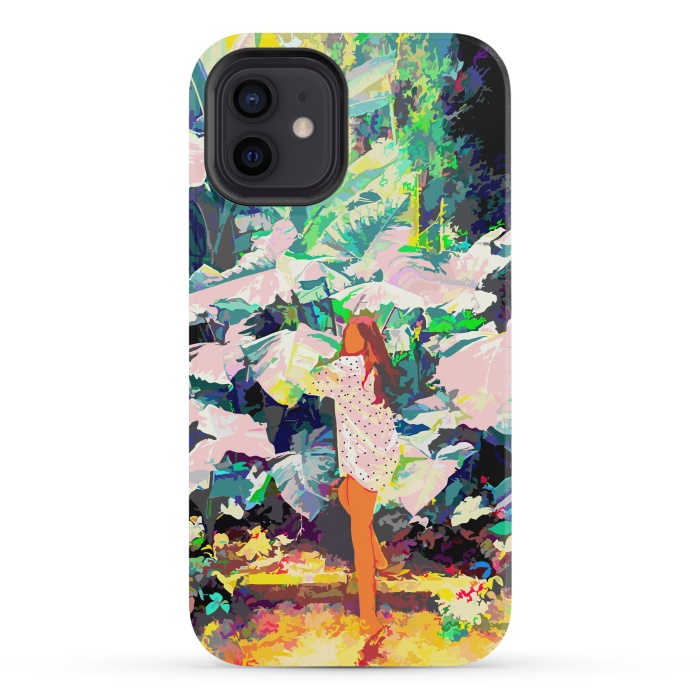 iPhone 12 mini StrongFit Live Quietly In a Corner Of Nature, Modern Bohemian Woman Jungle Forest Eclectic Painting by Uma Prabhakar Gokhale