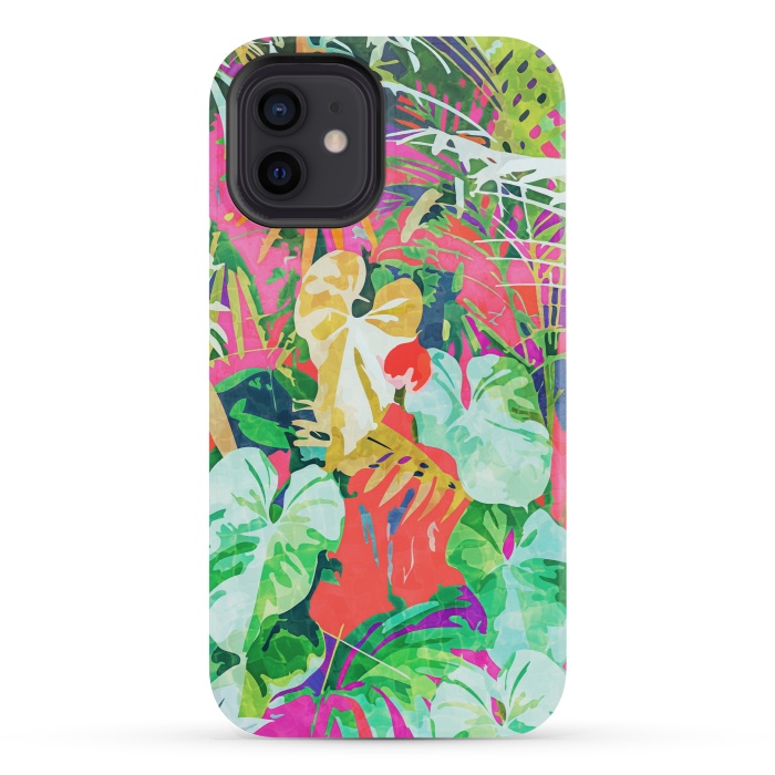 iPhone 12 mini StrongFit Find Me Where The Tropical Things Are | Jungle Botanical Palm Colorful Painting by Uma Prabhakar Gokhale