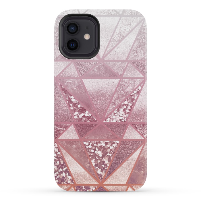 iPhone 12 mini StrongFit Pink and rose gold gradient glitter tiles by Oana 