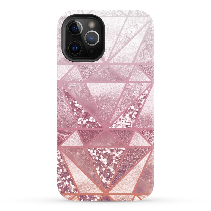 iPhone 12 Pro StrongFit Pink and rose gold gradient glitter tiles by Oana 