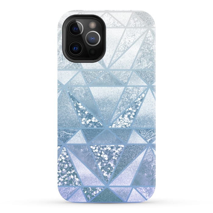 iPhone 12 Pro StrongFit Faded blue silver glitter mosaic by Oana 