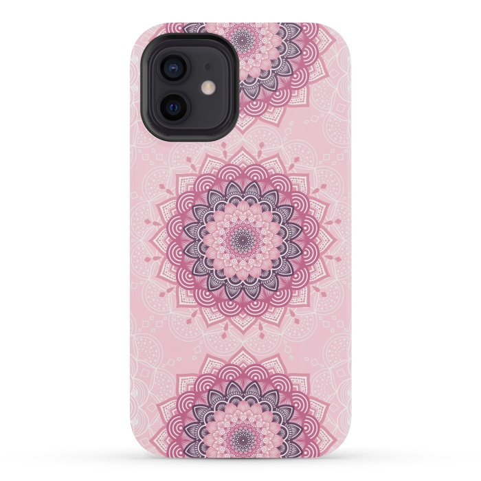 iPhone 12 mini StrongFit Pink white mandalas by Jms