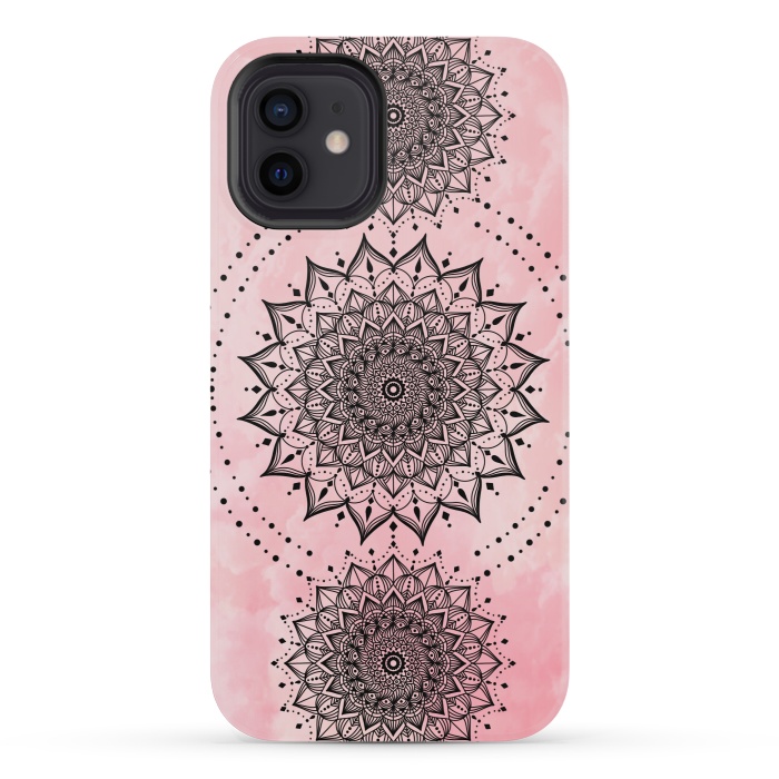 iPhone 12 mini StrongFit Pink black mandalas by Jms