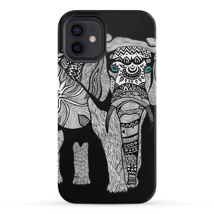 iPhone 12 mini StrongFit Elephant of Namibia B n W by Pom Graphic Design
