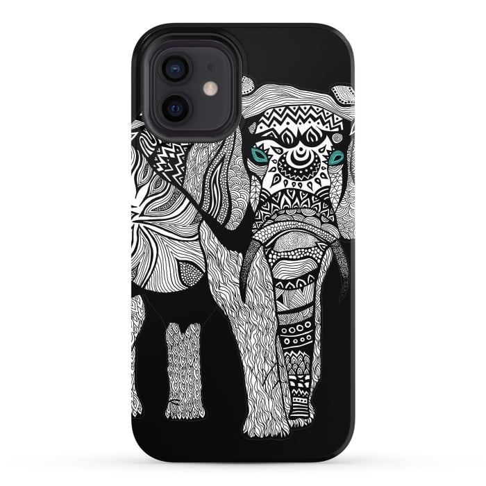 iPhone 12 StrongFit Elephant of Namibia B n W by Pom Graphic Design