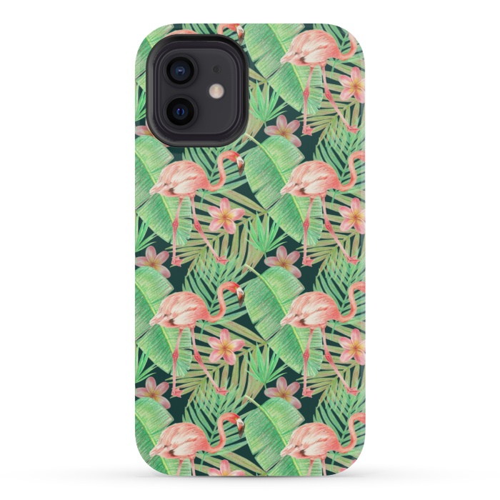 iPhone 12 mini StrongFit pink flamingo in a jungle by Alena Ganzhela
