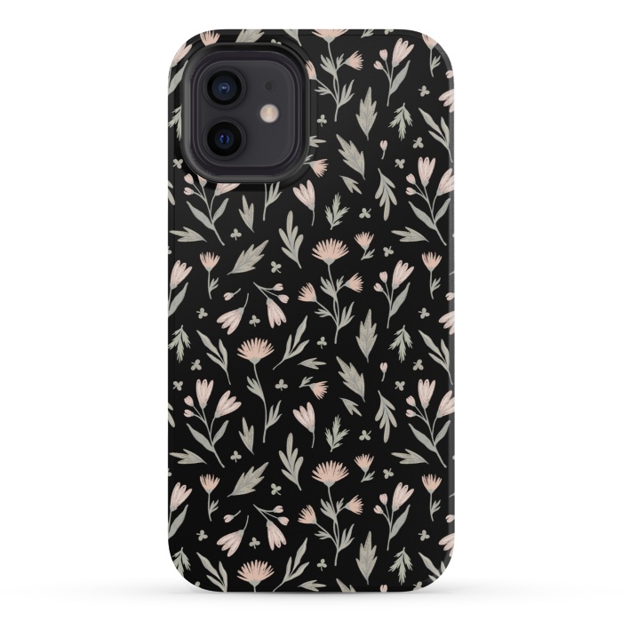 iPhone 12 mini StrongFit delicate flowers on a black by Alena Ganzhela