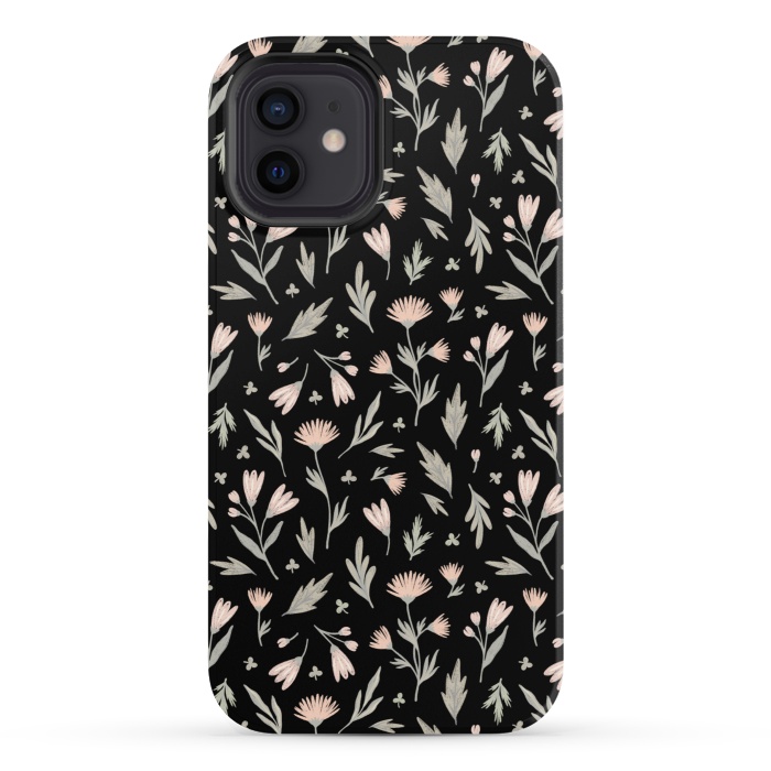 iPhone 12 StrongFit delicate flowers on a black by Alena Ganzhela