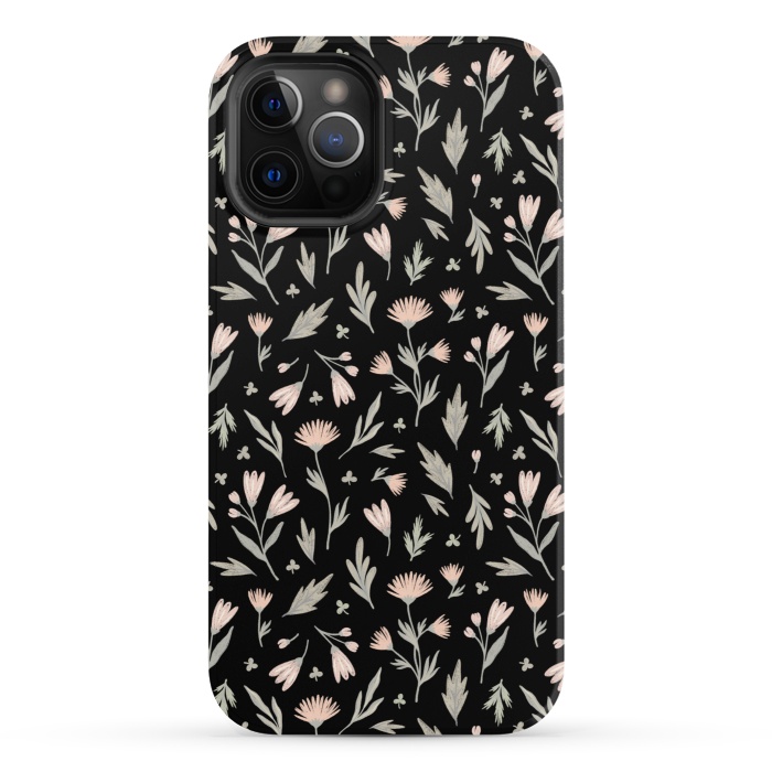 iPhone 12 Pro StrongFit delicate flowers on a black by Alena Ganzhela