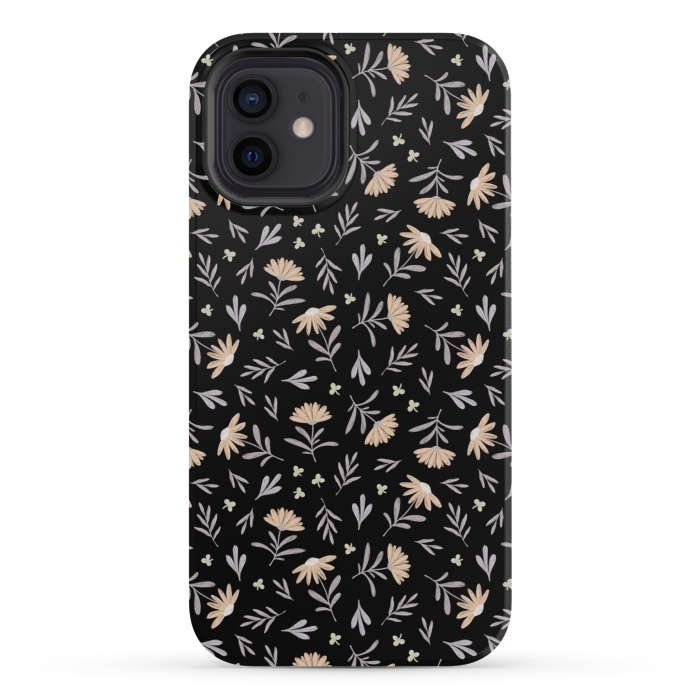 iPhone 12 mini StrongFit Beige flowers on a black by Alena Ganzhela