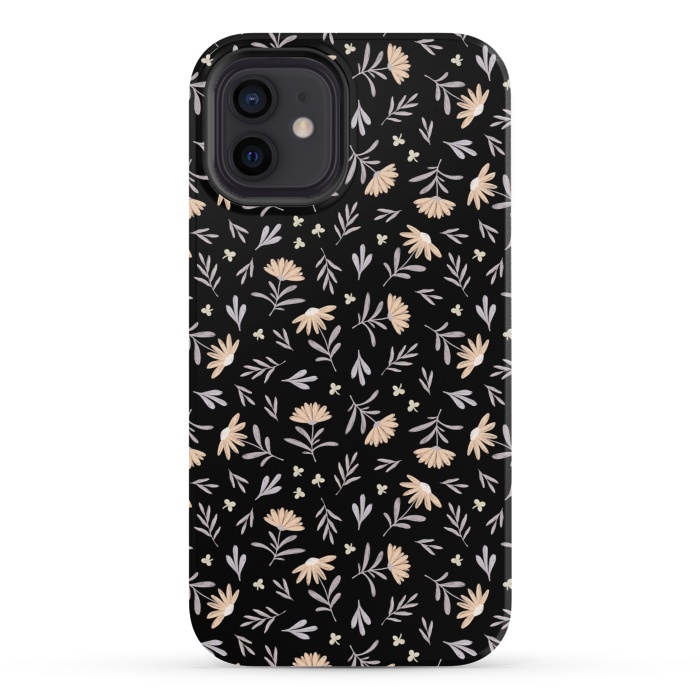 iPhone 12 StrongFit Beige flowers on a black by Alena Ganzhela
