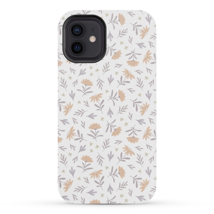 iPhone 12 mini StrongFit Beige flowers on a white by Alena Ganzhela