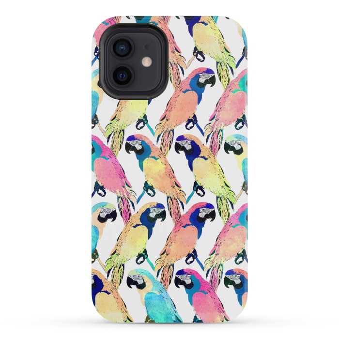 iPhone 12 mini StrongFit Modern Colorful Exotic Parrot Birds Watercolor Paint by InovArts