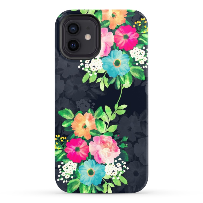iPhone 12 StrongFit Watercolor Vintage Roses Floral Dark Blue Design by InovArts