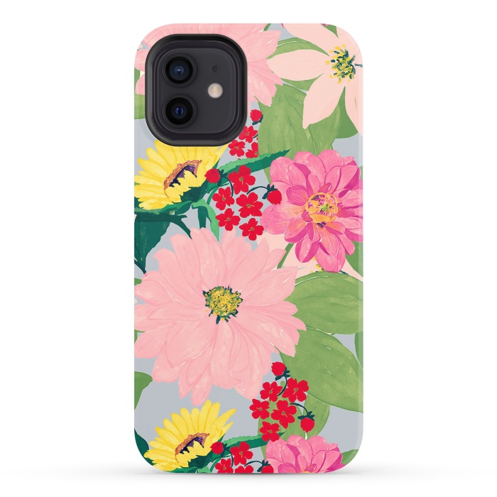 iPhone 12 StrongFit Elegant Watercolor Sunflowers Blush Floral Gray Design by InovArts