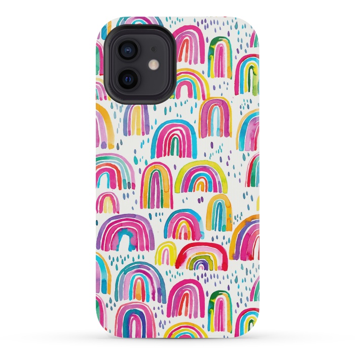 iPhone 12 mini StrongFit Cute Watercolor Rainbows by Ninola Design