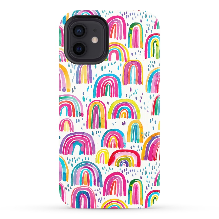iPhone 12 StrongFit Cute Watercolor Rainbows by Ninola Design