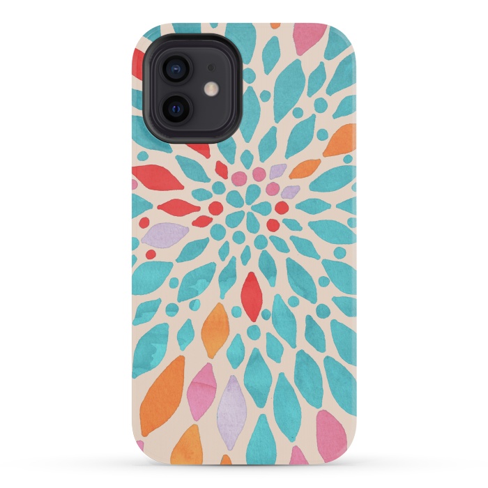 iPhone 12 mini StrongFit Radiant Dahlia - teal, orange, coral, pink  by Tangerine-Tane
