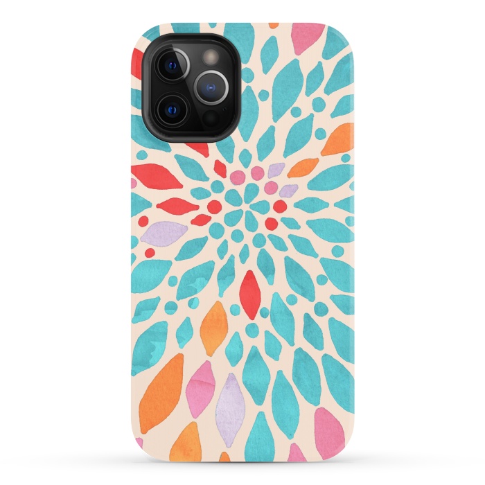 iPhone 12 Pro StrongFit Radiant Dahlia - teal, orange, coral, pink  by Tangerine-Tane