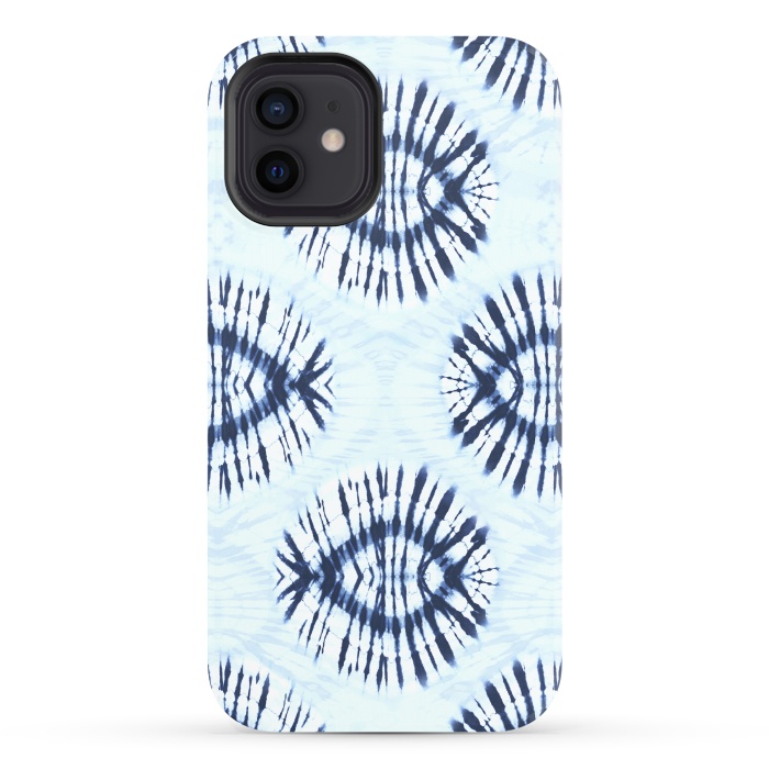 iPhone 12 StrongFit Blue indigo tie dye spots by Oana 