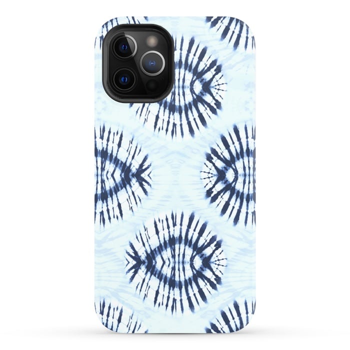 iPhone 12 Pro StrongFit Blue indigo tie dye spots by Oana 