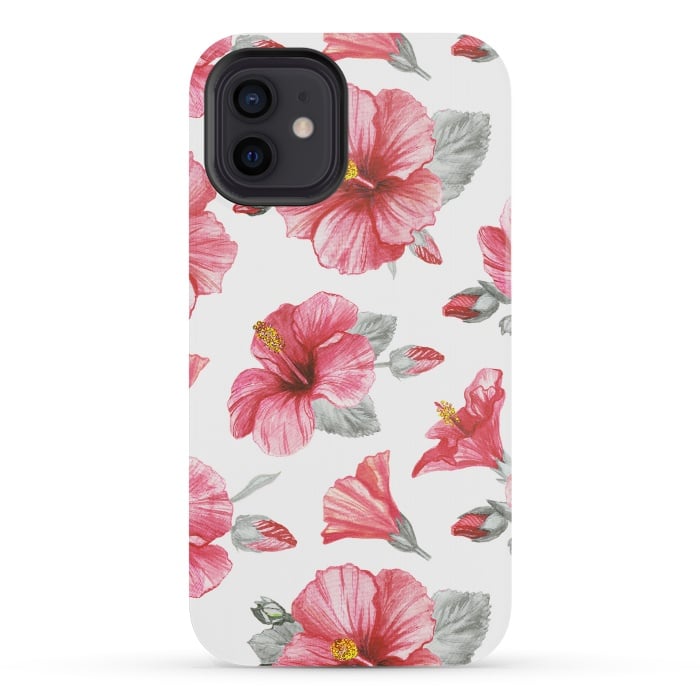 iPhone 12 mini StrongFit Watercolor hibiscus flowers by Oana 