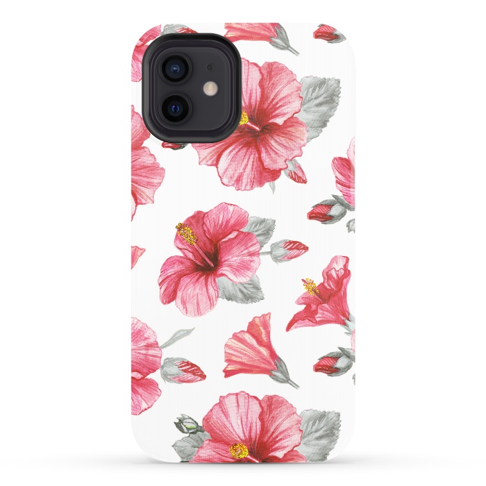 iPhone 12 StrongFit Watercolor hibiscus flowers by Oana 