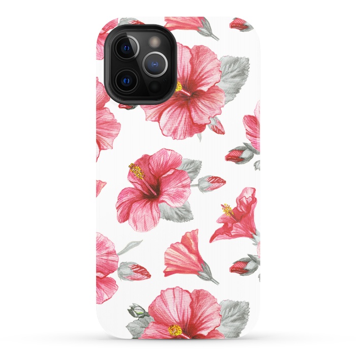 iPhone 12 Pro StrongFit Watercolor hibiscus flowers by Oana 
