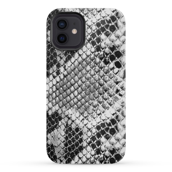 iPhone 12 mini StrongFit Black and grey grungy snake skin pattern by Oana 