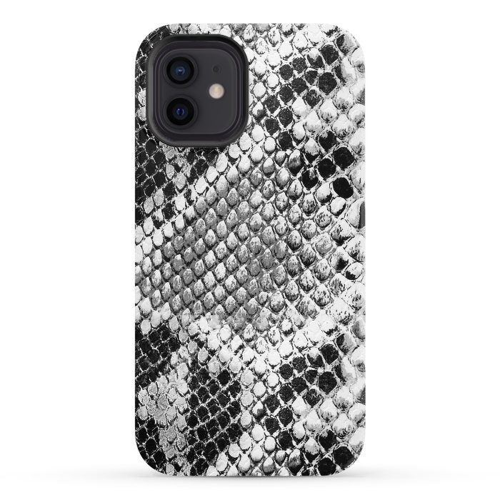 iPhone 12 StrongFit Black and grey grungy snake skin pattern by Oana 