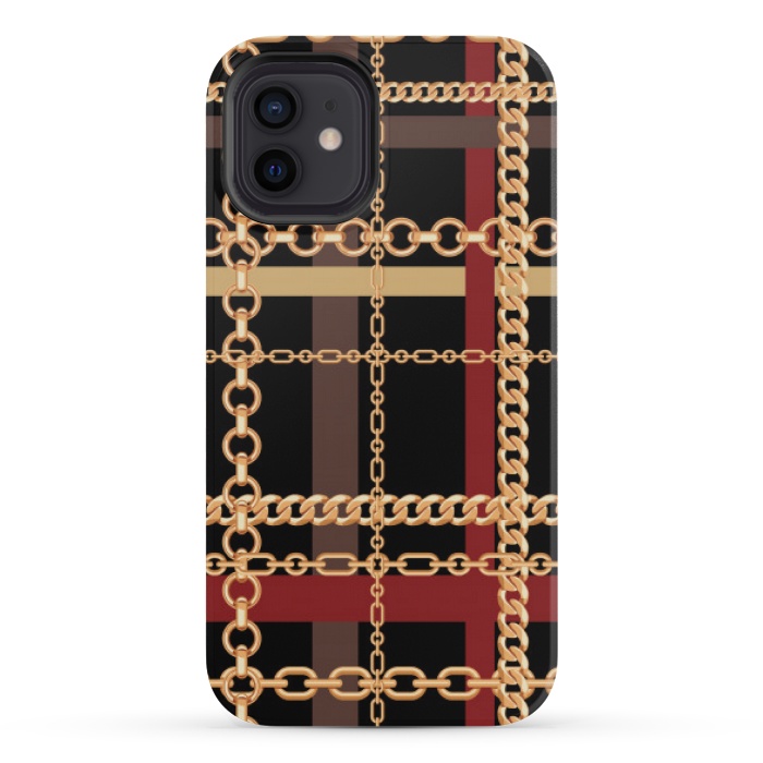 iPhone 12 mini StrongFit Golden chains red black by MALLIKA
