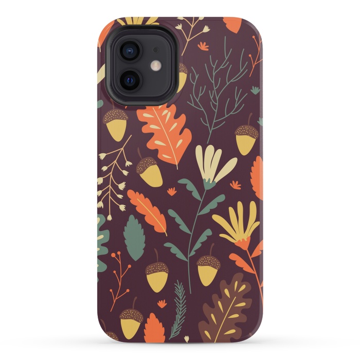 iPhone 12 mini StrongFit Autumn Pattern With Red and Orange Leaves by ArtsCase