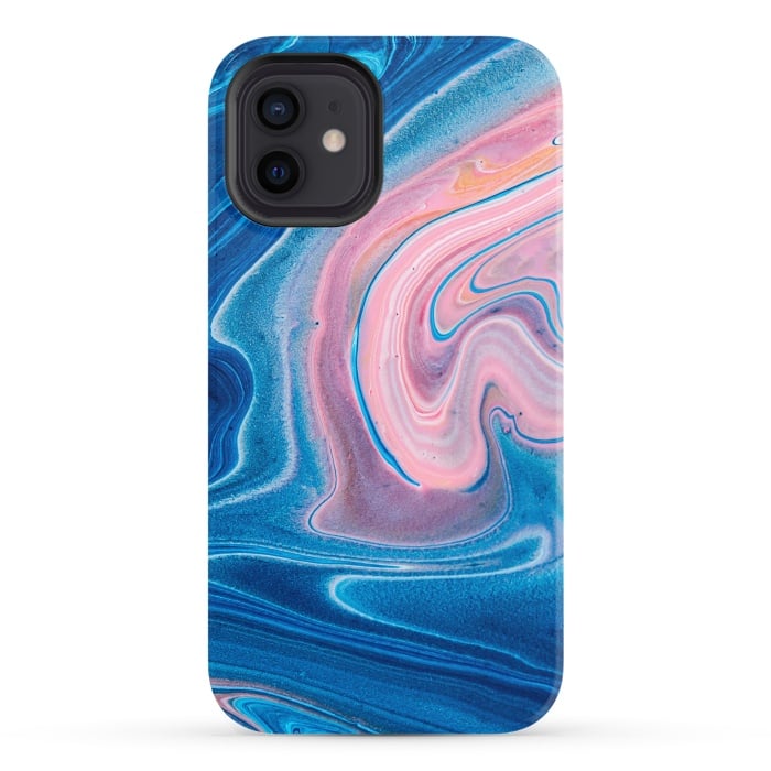 iPhone 12 StrongFit Blue Acrylic Pour Color Liquid Marble by ArtsCase
