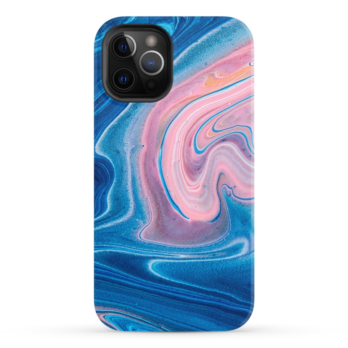 iPhone 12 Pro StrongFit Blue Acrylic Pour Color Liquid Marble by ArtsCase