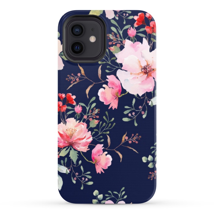 iPhone 12 StrongFit blue pink floral pattern 4 by MALLIKA