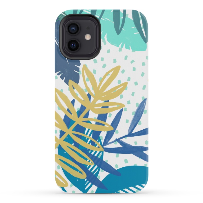 iPhone 12 mini StrongFit Spotted modern tropical leaves by Oana 