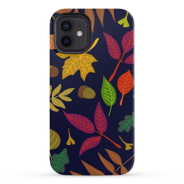 iPhone 12 mini StrongFit Colorful Leaves and Acorns on Black Background by ArtsCase