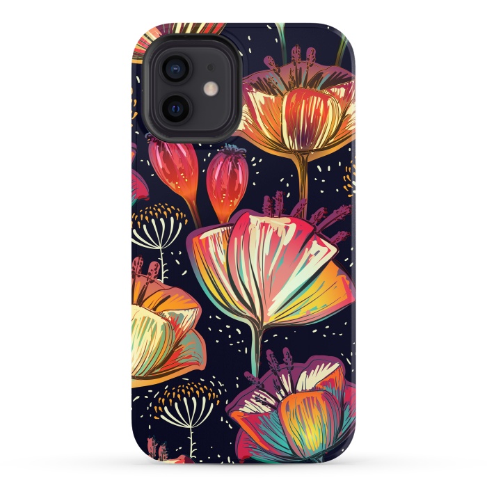 iPhone 12 StrongFit Colorful Seamless Vector Pattern with Flowers and Plants by ArtsCase