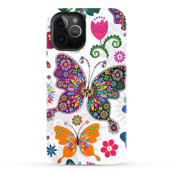 iPhone 12 Pro StrongFit Cute Butterflies and Flowers in Different Colors by ArtsCase