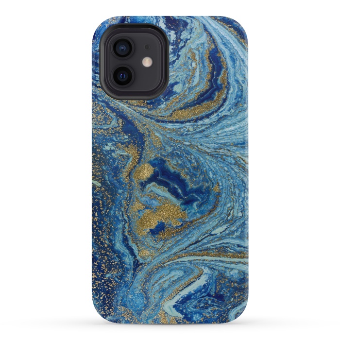iPhone 12 mini StrongFit Fondo Abstracto de Color Azul Marmol y Dorado by ArtsCase